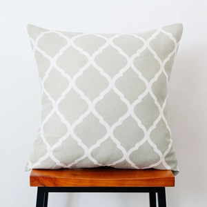 Close-up of Morocco trellis pattern on light green cotton linen cushion cover fabric