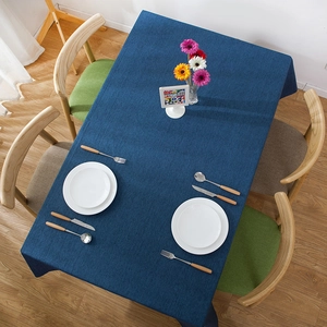 Modern deep blue rectangular linen textured tablecloth for home and hotel dining decor