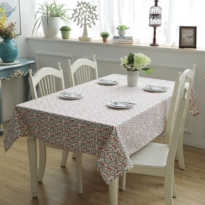 Detail of floral rectangular cotton canvas tablecloth in vintage rural style design