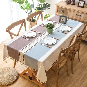 Nordic jacquard tablecloth with tassel fringe and geometric patchwork for dining tables