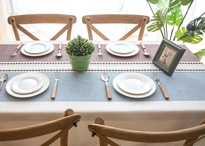 Detail of Nordic jacquard tablecloth with hollow lace trim and color patchwork design