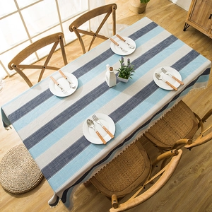 Waterproof Striped Tablecloth Nordic Faux Linen Rectangular Table Cover With Tassels For Home Kitchen Dining Decor