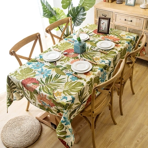 Tropical Monstera Leaf Printed Rectangular Tablecloth Cotton Canvas Washable Dustproof Table Cover For Kitchen Dining Room Home Decor