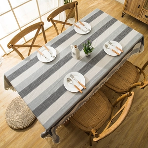 Waterproof linen texture striped rectangle tablecloth with tassel fringe and Nordic style