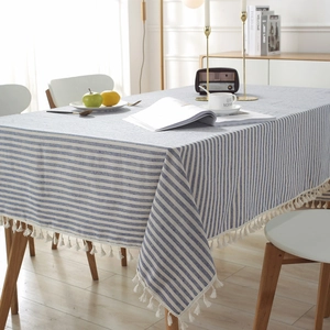 Japanese Minimalist Striped Polyester Tablecloth With Tassels Yarn-dyed Rectangular Table Cloth For Kitchen Dining Home Decor