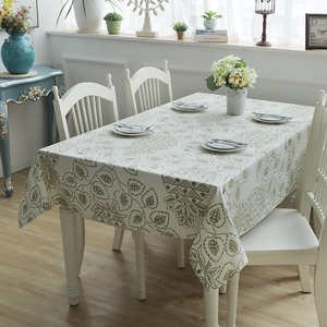 Close-up of olive green pineapple leaf pattern on thick cotton canvas tablecloth