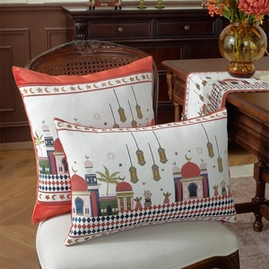 Set decorativo Ramadan con motivi di castelli arancioni su fodere per cuscini e runner