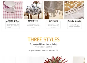 Detailed view of linen texture and elegant fringe tassels on a geometric tablecloth
