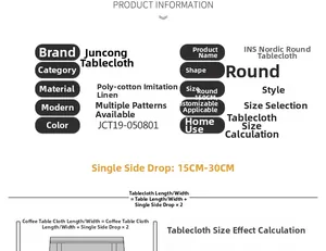 Detailed size chart for Nordic round table cloth made of polyester cotton linen fabric