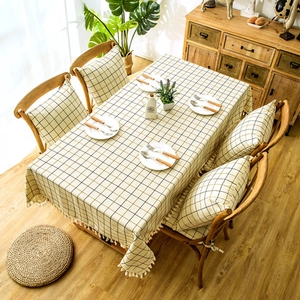 Waterproof Plaid Tablecloth Tassel Edge Faux Linen Rectangular Washable Cover For Dining Coffee Table Kitchen Home Decor