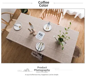 Macro detail of brown checkered tablecloth with fine white grid and linen texture