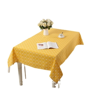 Yellow rectangular tablecloth with white geometric star pattern for dining table decor