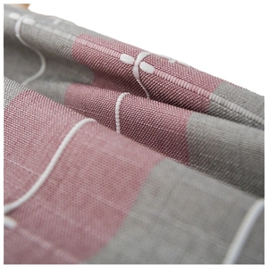Waterproof plaid table runner with pink gray weave patterns and fringe details