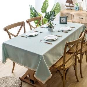 Waterproof Minimalist Tablecloth With Tassel Lace Edge Polyester Faux Linen Rectangle Table Cover For Kitchen Dining Home Decor