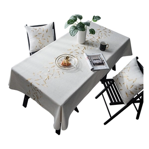 Modern waterproof rectangular tablecloth with gold leaf embroidery and matching cushions