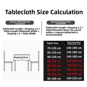 Size guide for Nordic geometric tablecloth with measurement instructions and recommendations