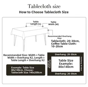 Guide for selecting tablecloth size with measurement formulas for dining and tea tables