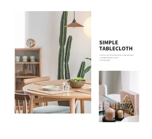Detailed view of modern geometric cotton linen table runner in a cozy dining room setting