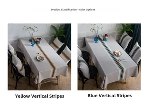 Detailed comparison of modern waterproof linen table runners in yellow and blue stripes