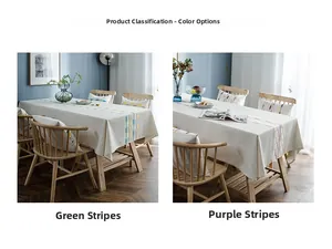 Detail comparison of green and purple striped cotton linen waterproof table runners