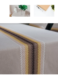 Macro detail of waterproof cotton linen table runner with woven colorful stripe pattern