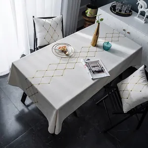 Waterproof modern minimalist tablecloth with geometric embroidery and matching pillow set