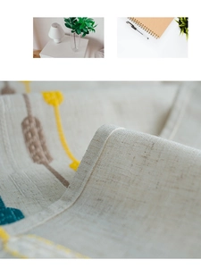 Close-up of modern geometric waterproof cotton linen table runner with embroidery details