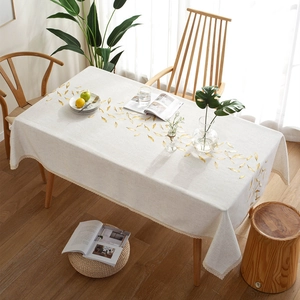 Waterproof modern rectangular tablecloth with gold leaf prints and lace edges