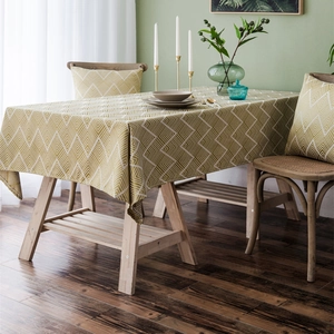 Waterproof geometric jacquard tablecloth with Nordic wavy pattern and matching pillow