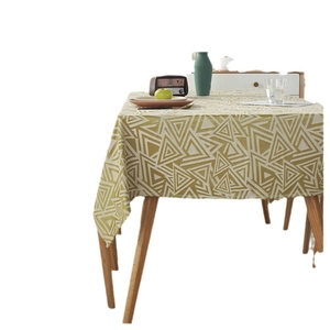 Waterproof modern geometric ripple tablecloth in mustard yellow and beige for dining tables