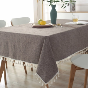 Japanese Minimalist Poly Cotton Yarn Dyed Tablecloth Rectangular Dustproof Table Cover With White Tassels Home Decor
