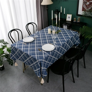 Modern Minimalist Grid Pattern Tablecloth With Tassels Rectangular Yarn-Dyed Jacquard Table Cloth For Dining Table Kitchen Decor