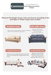 Detailed measurement guide for thickened chenille sofa covers with size chart