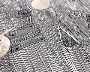Detailed view of striped tablecloth with creative wood grain pattern in a modern setup