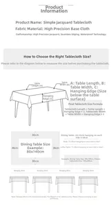 Size guide for geometric jacquard tablecloth with waterproof fabric and measurement tips