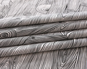Detail of creative black and white wood grain pattern on durable cotton tablecloth fabric