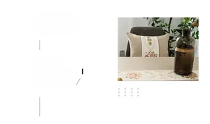 Detailed view of floral embroidery on waterproof beige fabric for table runners