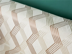 Close-up of thick chenille fabric with luxury rose gold geometric patterns for sofa covers