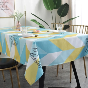 Nordic geometric waterproof tablecloth with yellow and blue triangular print design