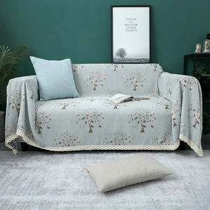 Thick Chenille Sofa Cover With Lace Trim Ginkgo Leaf Tree Pattern Jacquard Dust Protector For Living Room Furniture Decor