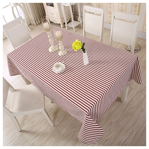 Rectangular red and white striped polyester cotton tablecloth for dining table decor