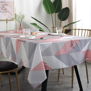 Waterproof polyester tablecloth with Nordic pink and grey geometric triangle patterns