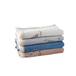 Thickened chenille sofa cover set with lace edges and elegant feather pattern prints