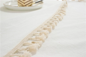 Modern white thickened tablecloth with minimalist tassel edges for dining room decor