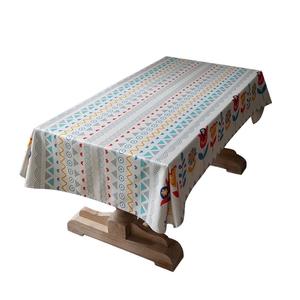 Thick cotton linen tablecloth with bohemian floral print and geometric patterns