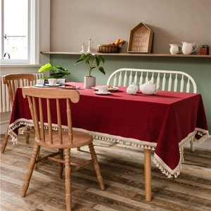Nordic Tassel Tablecloth Solid Color Polyester Faux Linen Rectangular Dustproof Table Cover For Home Dining Room Decor