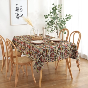 Bohemian American Style Yarn Dyed Polyester Tablecloth Multi Color Geometric Feather Pattern Rectangular Dustproof Table Cover