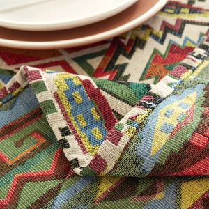 American bohemian woven tablecloth with vibrant geometric patterns for dining table decor