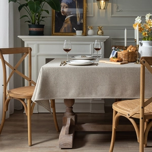 Modern minimalist rectangular beige linen table cloth for home dining room decoration
