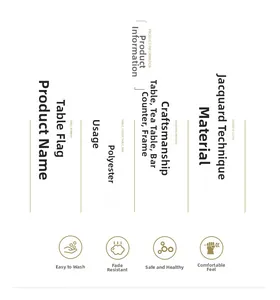 Detailed specs of jacquard table runner showing polyester fabric features and usage